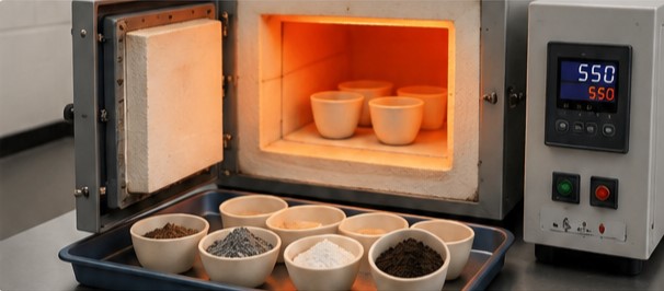 Laboratory sample calcination using a muffle furnace