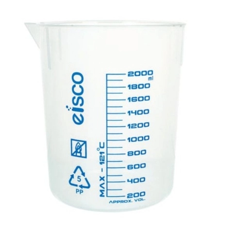Eisco premium 2000ML beaker - polypropylene plastic, blue screen printed