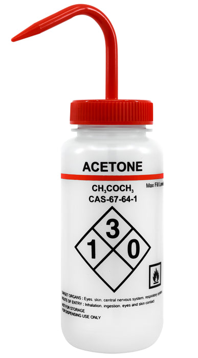 500ML Capacity labelled wash bottle for acetone - color coded