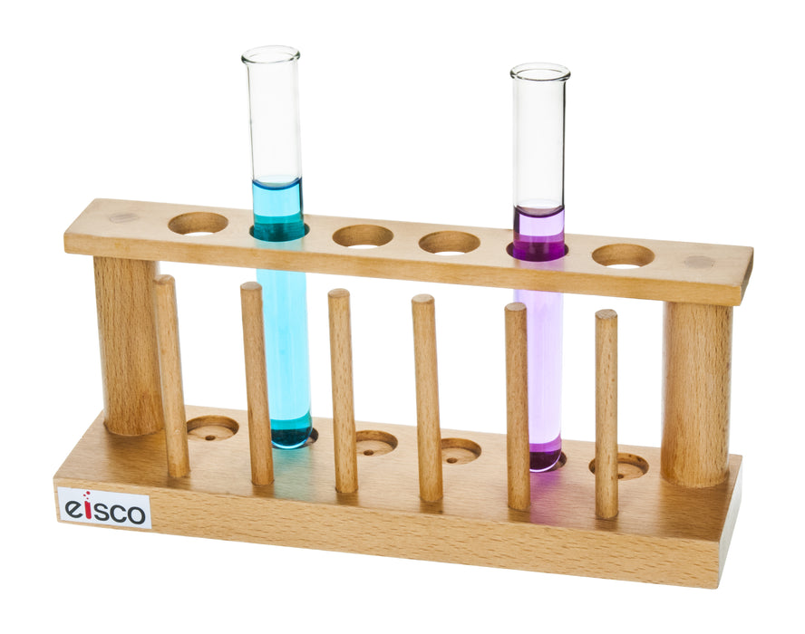 Test tube support - 6 place with draining pins, wooden