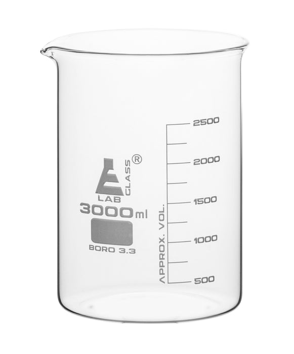 Beaker, 3000ML - low form - white graduations - borosilicate