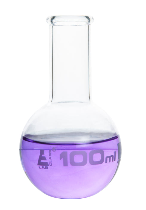 Boiling flask, 100ML - borosilicate glass - flat bottom, narrow