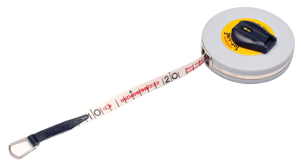 Tape measure, 10 meters - fiberglass, pvc covering - winding