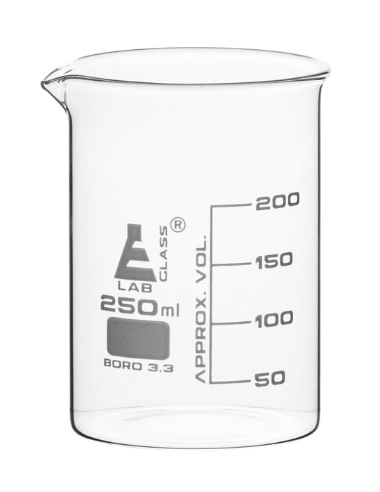 Beaker, 250ML - low form - 50ML graduations - borosilicate
