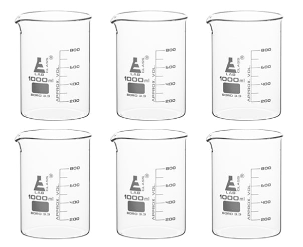 6PK Beakers, 1000ML - low form with spout - white