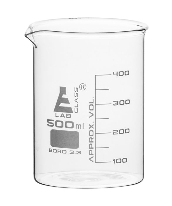 Beaker, 500ML - low form - 50ML graduations - borosilicate