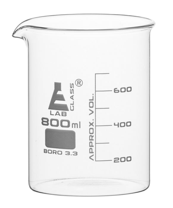 Beaker, 800ML - low form - 100ML graduations - borosilicate
