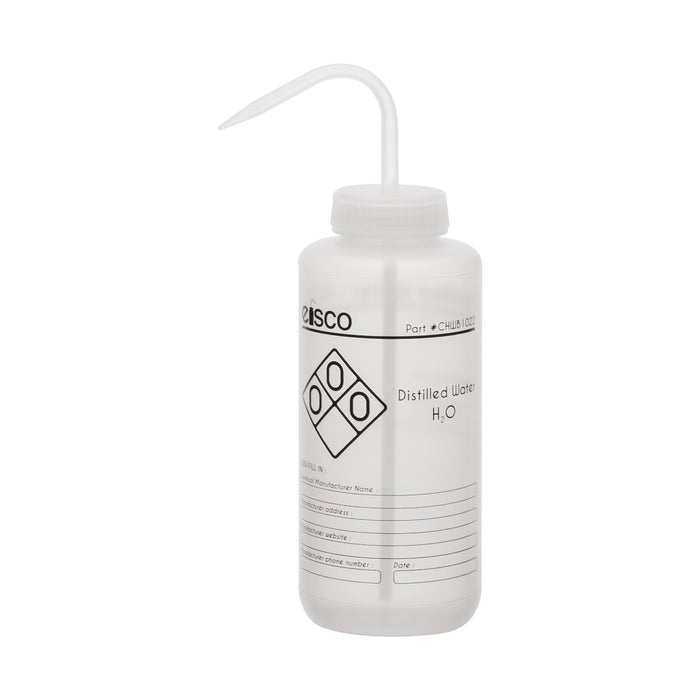 Performance plastic wash bottle, distilled water, 1000 mL - labeled