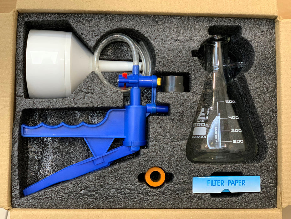 Vacuum filtration kit - includes filtering flask, vacuum pump, buchner