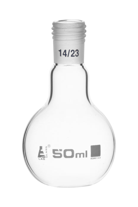 Boiling flask with 14/23 joint, 50ML capacity, flat bottom, interchangeable