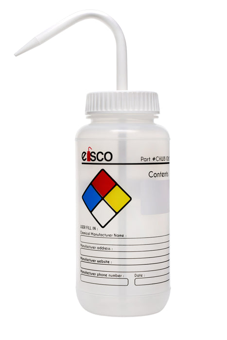 Performance plastic wash bottle, empty labels (4 color), 500 ml