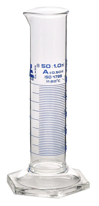 Measuring cylinder, 50ML - class a - squat form, blue