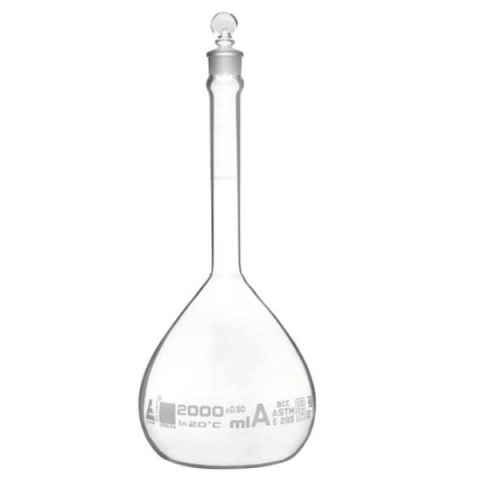 Eisco 2000ML volumetric flask class a astm - glass stopper