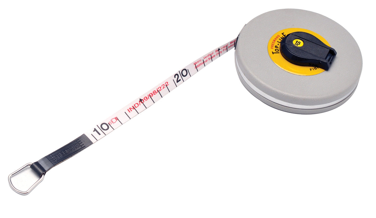 Tape measure, 15 meters - fiberglass, pvc covering - winding