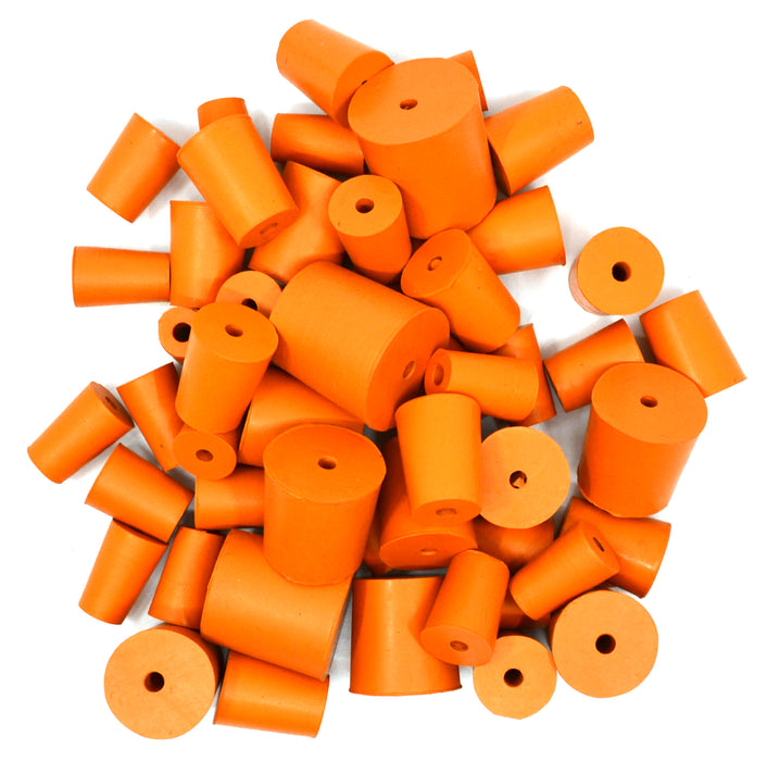 Assorted rubber stoppers with one hole, 50/PK