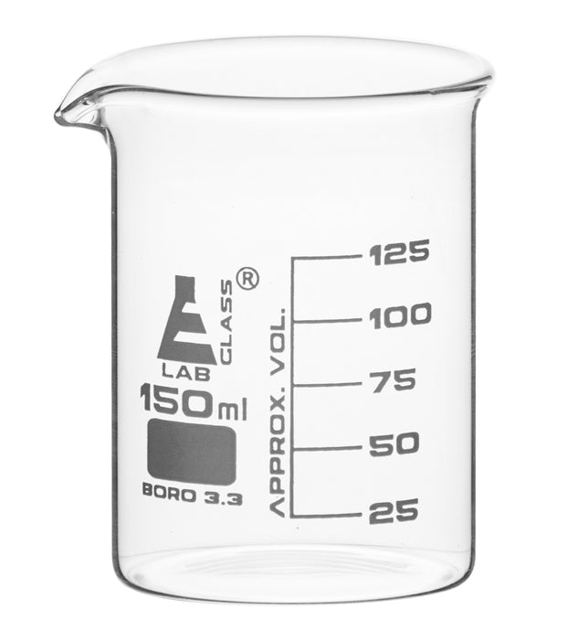 Beaker, 150ML - low form - 25ML graduations - borosilicate