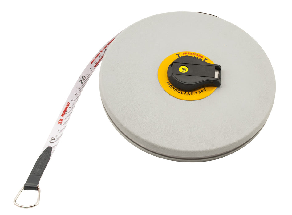 Tape measure, 50 meters - fiberglass, pvc covering - winding