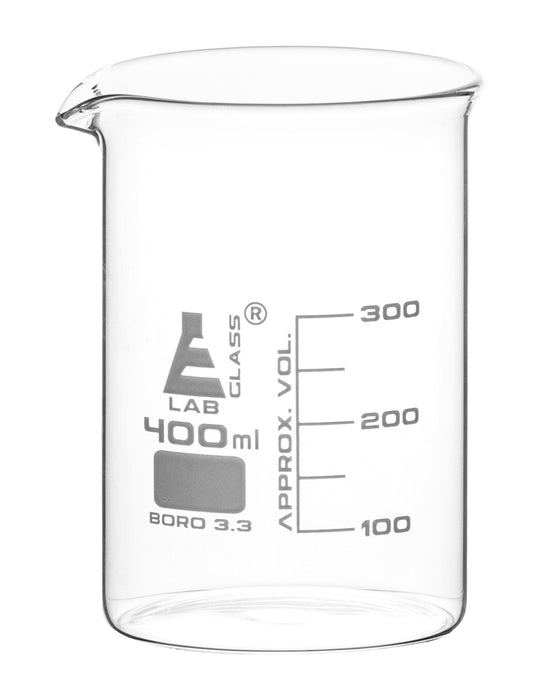 Beaker, 400ML - low form - 50ML graduations - borosilicate