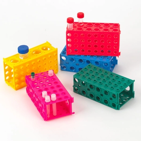 Globe scientific tuffblok tube rack, 4-WAY, pp, link together, blue