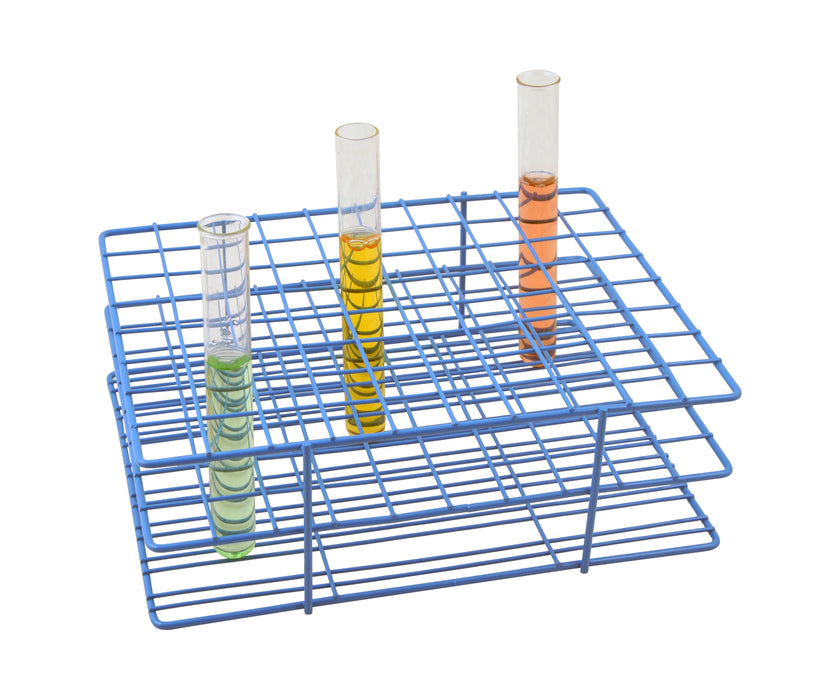 Blue epoxy coated steel wire test tube rack, 80 holes