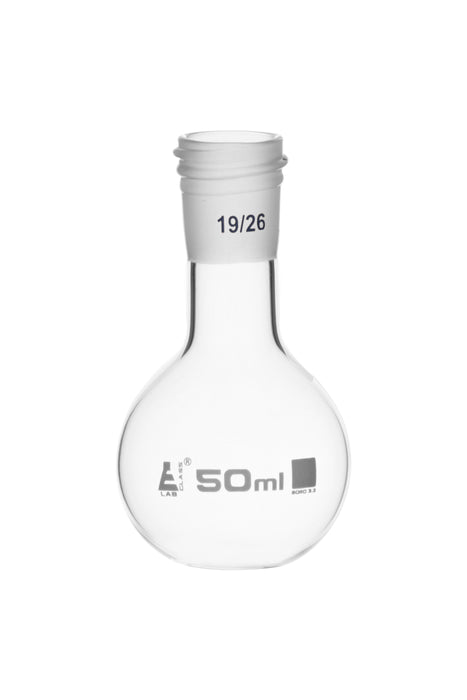 Boiling flask with 19/26 joint, 50ML capacity, flat bottom, interchangeable