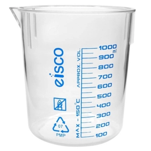 Eisco 1000ML beaker tpx plastic, with spout - blue graduations