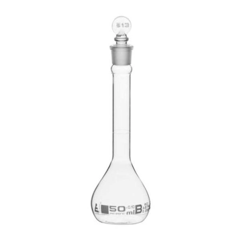 Eisco 50ML volumetric flask class b, astm - glass stopper