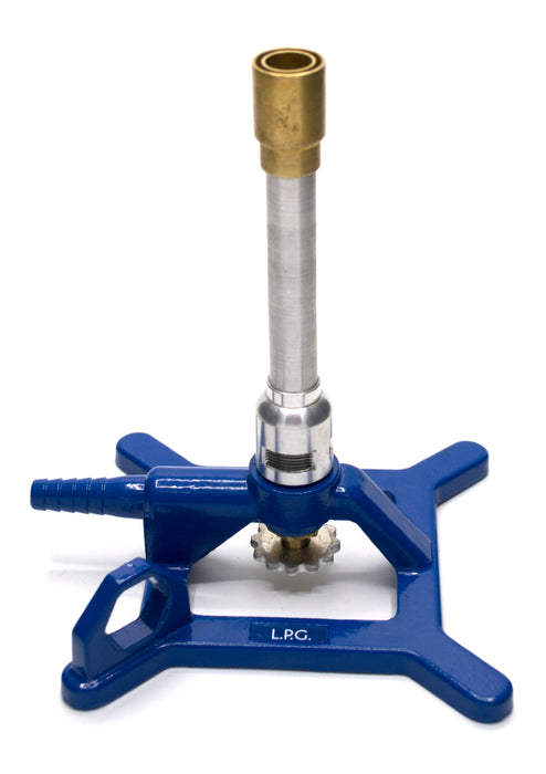 Liquid propane tirrill bunsen burner, stabilibasetm anti-tip design with handle