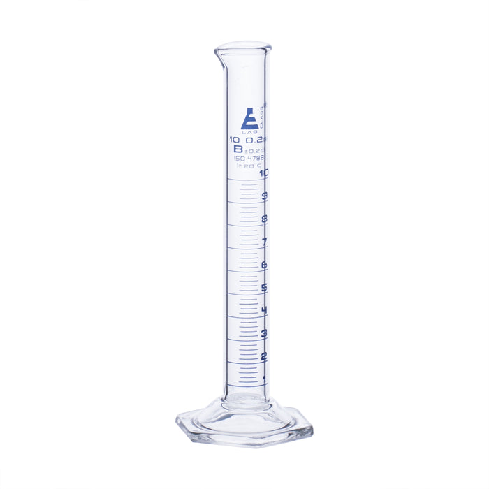 Graduated cylinder, 10ML - class b - blue graduations, hexagonal