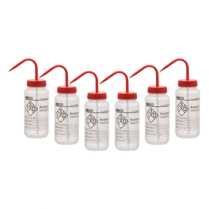 6PK Performance plastic wash bottle, acetone, 500 mL - labeled