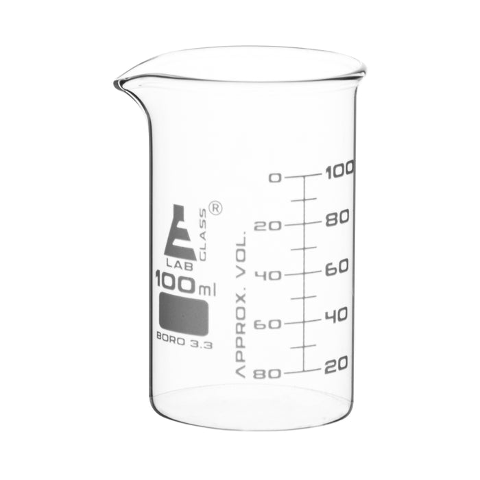Beaker, 100ML - tall form - white graduations - borosilicate